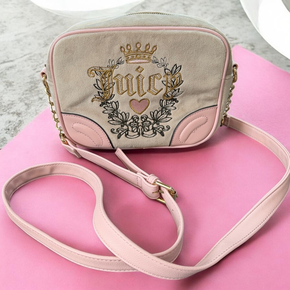 Juicy Couture Velour Crossbody Bag‎ Y2K Coquette Princess Balletcore Pink Cute
